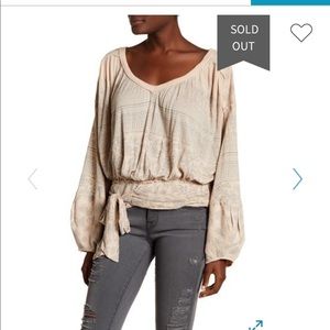 Free People V-Neck Knit Print Blouse
